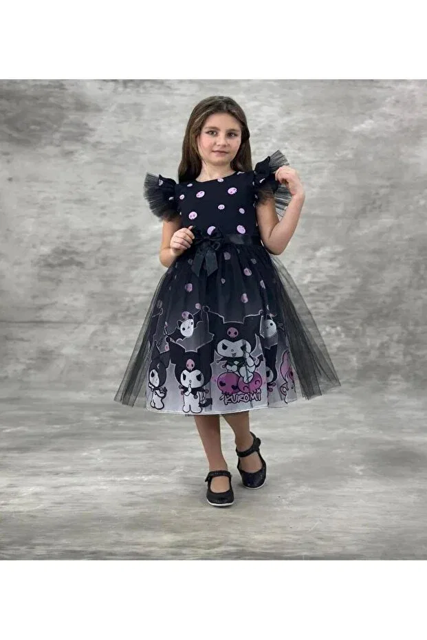 Детское платье для девочек с принтом Kuromi and My Melody Children's Dress, Generic Brands, Black — фото 3