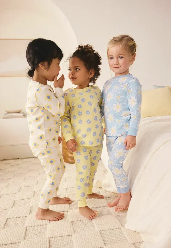 Пижамный комплект из 3 предметов, хлопок, Regular fit, Snuggle, Next, Yellow, Daisy, желтый/голубой