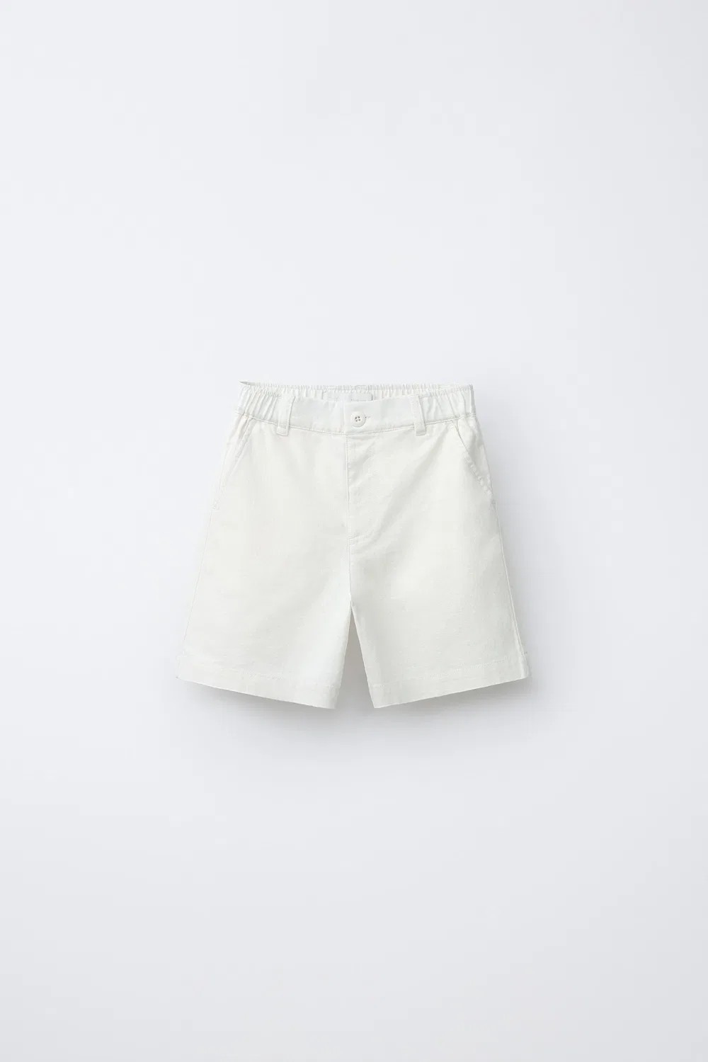 Хлопковые и льняные бермудские шорты ZARA, Ecru