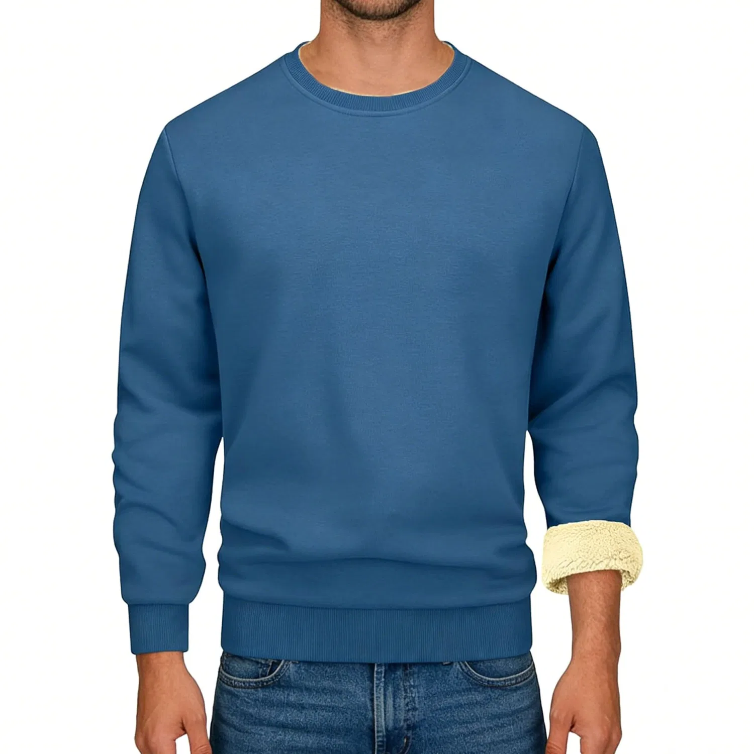 Мужской свитшот с начёсом и флисовой подкладкой Mens Winter Sherpa Fleece Lined Long Sleeve Thermal Thick Warm Crew Neck Sweatshirt, Baby Blue Light — фото 2