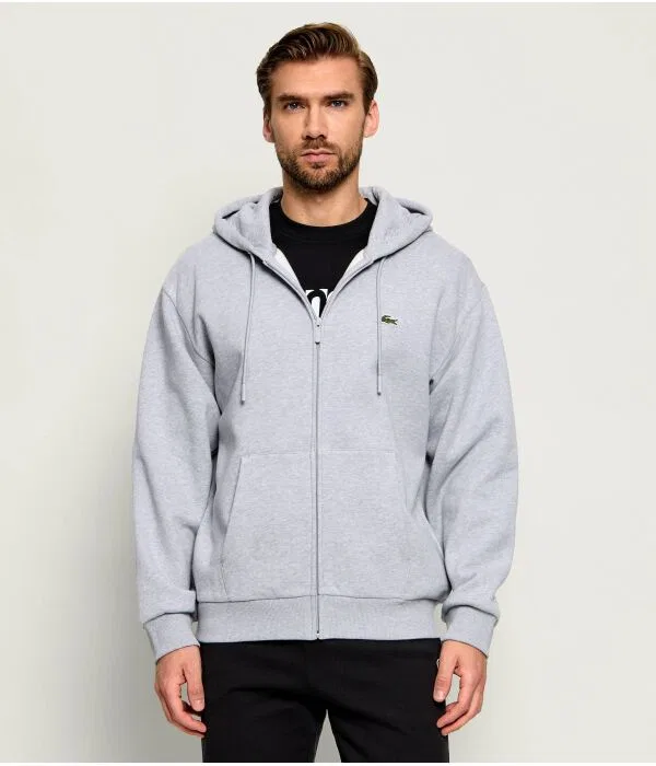 Мужская флисовая кофта с капюшоном на молнии Lacoste, серый