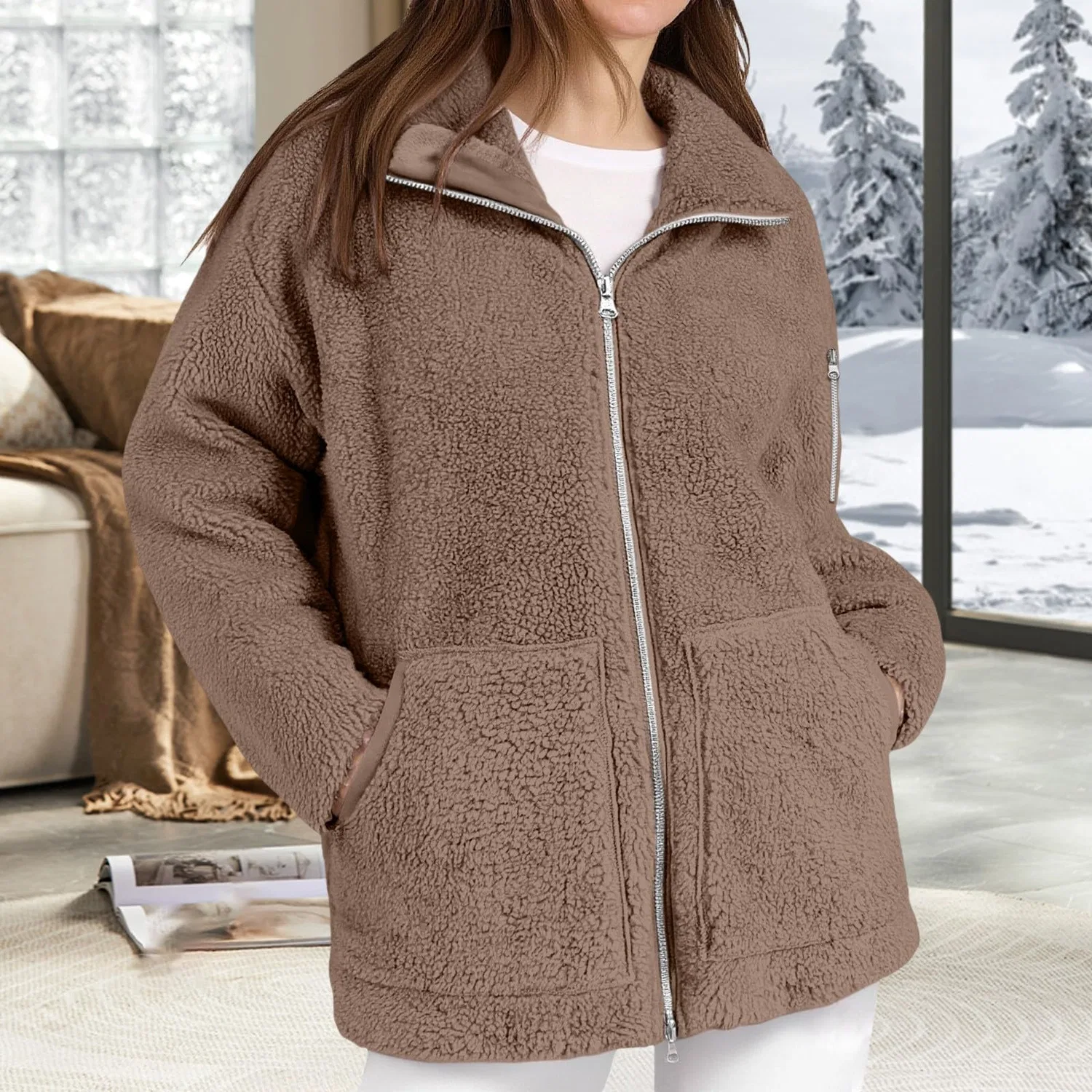 Женская флисовая куртка с принтом Oversized Fleece Jacket, Oro rosa — фото 3