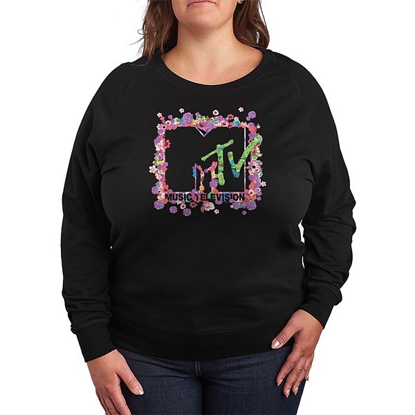 

Футболка с длинным рукавом MTV с цветочным принтом, Plus Size Licensed Character, Black