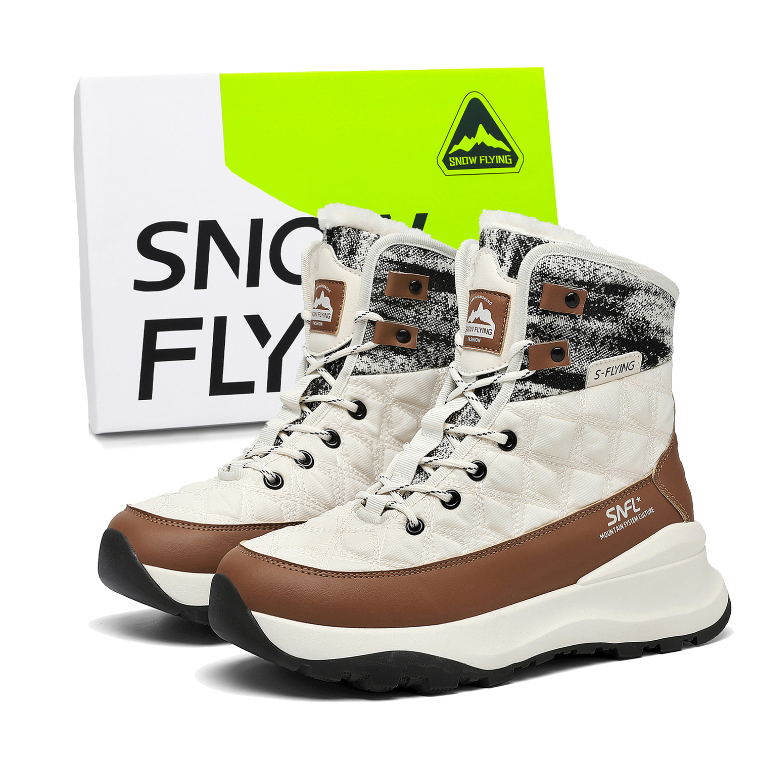 

SNOW FLYING Унисекс короткие зимние сапоги бежево-коричневые (в коробке), цвет Beige Brown (Box)