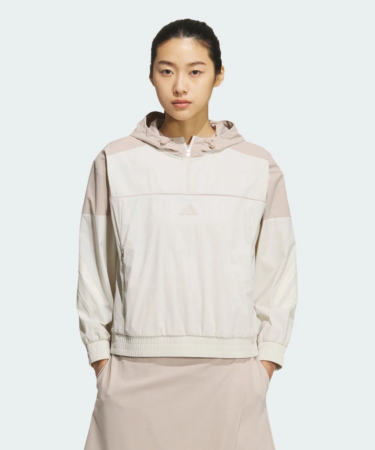 Женский пуловер с четвертью-молнией и капюшоном, свободного кроя, Adidas Golf, Cream