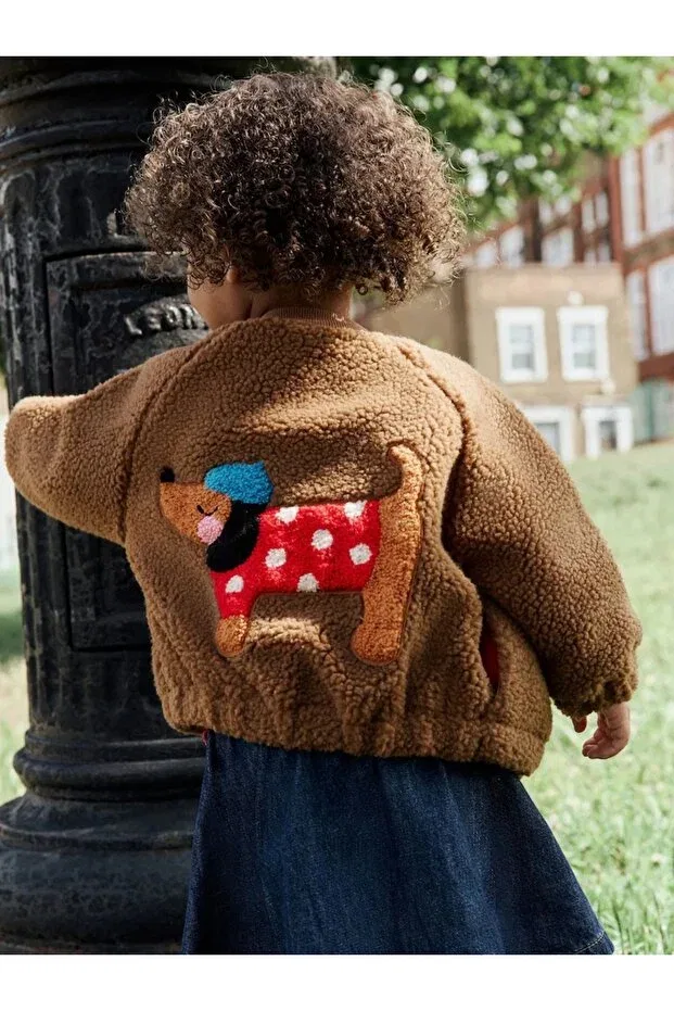 Детское пальто-бомбер для девочек с принтом Sausage Dog Next Baby, Brown — фото 3