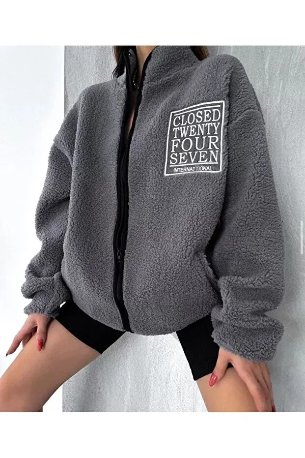 Детская куртка-бомбер с принтом Unisex oversize girl's, boy's college jacket Sindel, Charcoal1 — фото 2