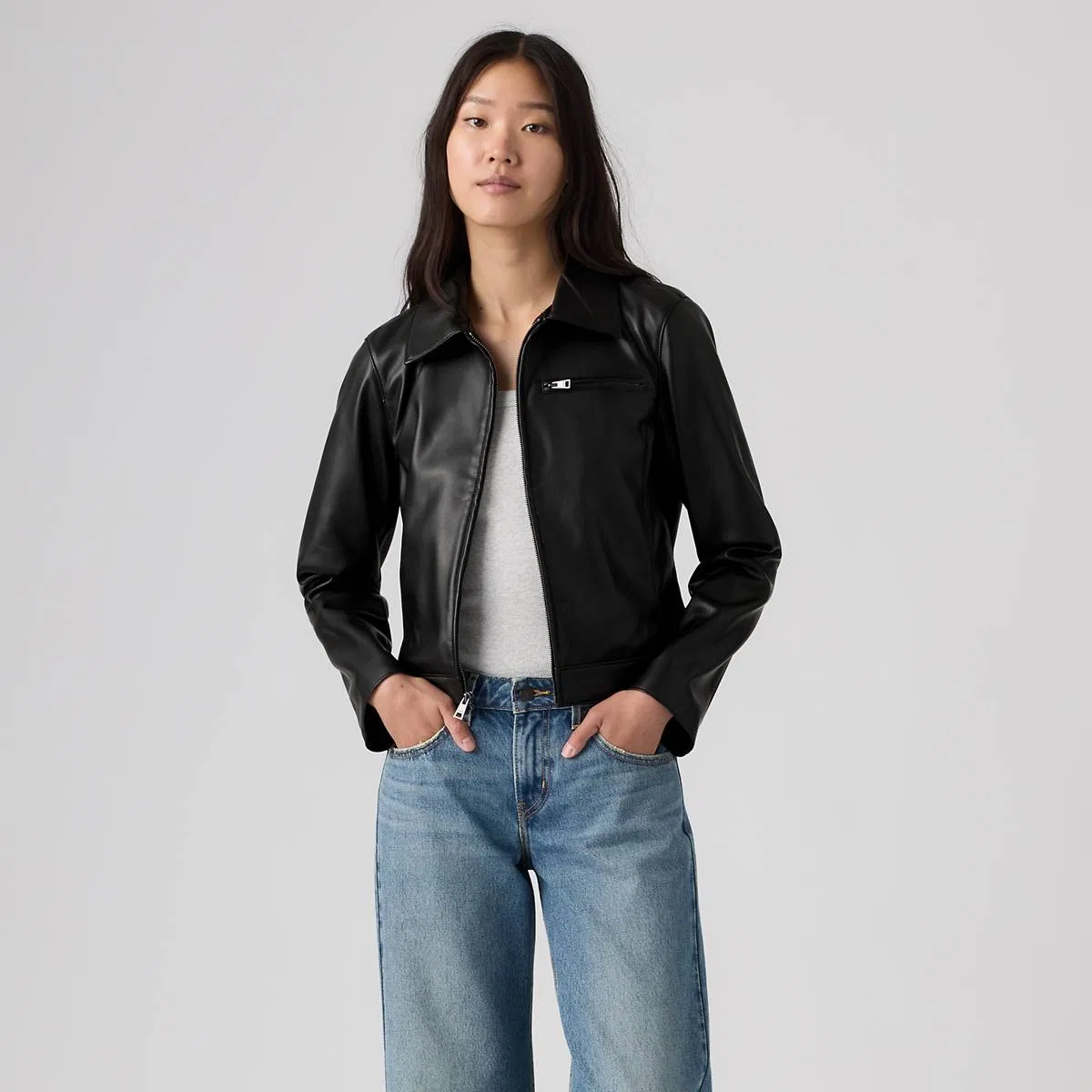 Куртка из искусственной кожи с откидной застежкой-молнией Levi's, Black Faux Leather - Black — фото 3