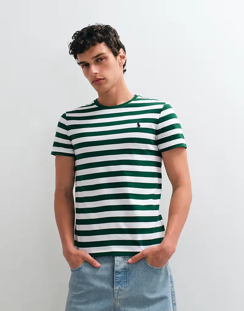 Полосатая приталенная футболка Polo Ralph Lauren зелено-белого — фото 2