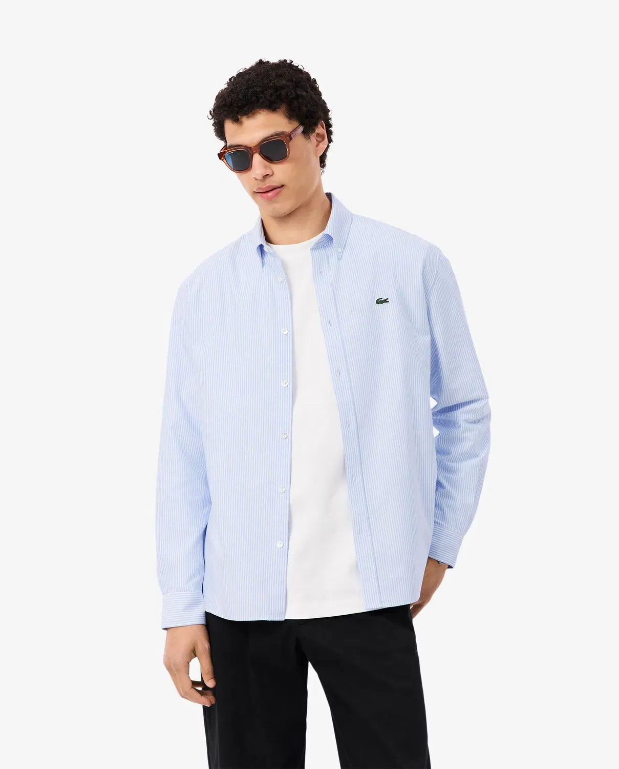 Мужская рубашка оксфорд с длинным рукавом с принтом в полоску Lacoste, Blanco