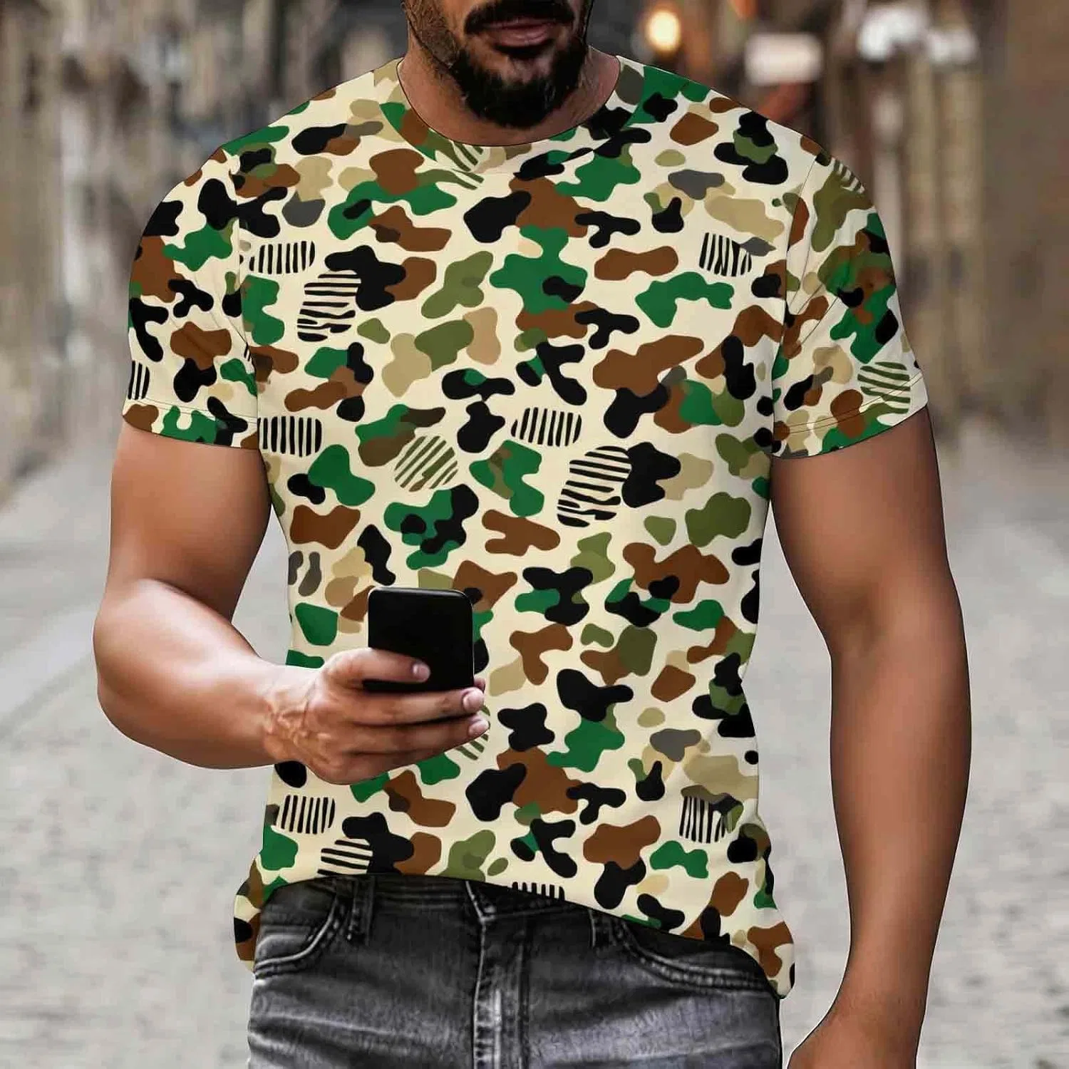 Унисекс футболка с камуфляжным принтом, Short Sleeve Crewneck Shirt, 32#camouflage — фото 2