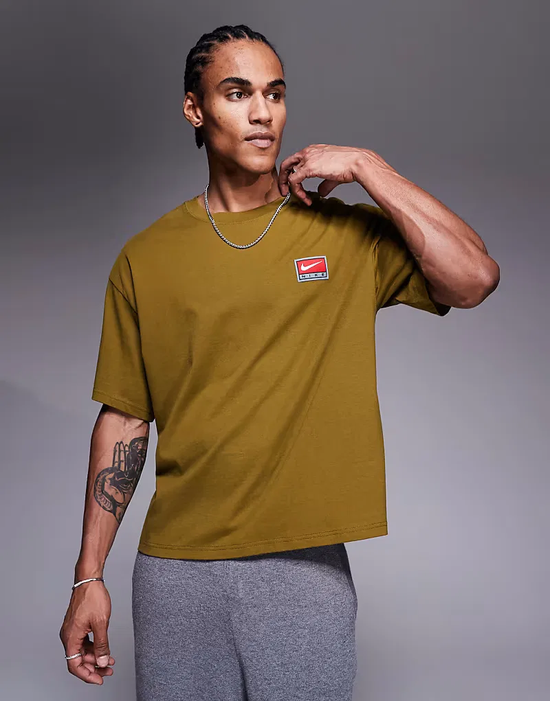 Футболка Nike Retro Logo свободного кроя оверсайз хаки