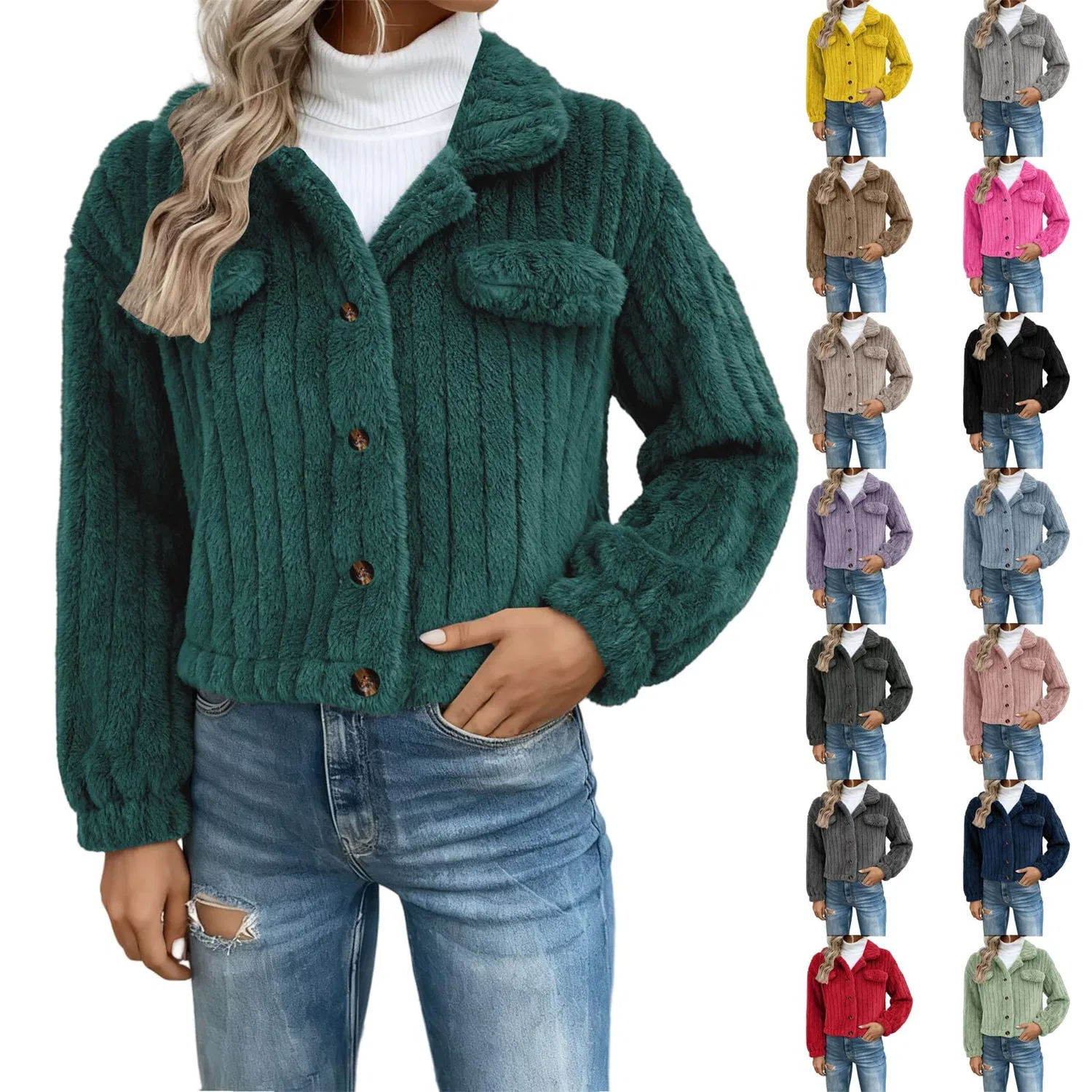 Женская куртка из флиса с принтом Teddy Fleece Jacket, green