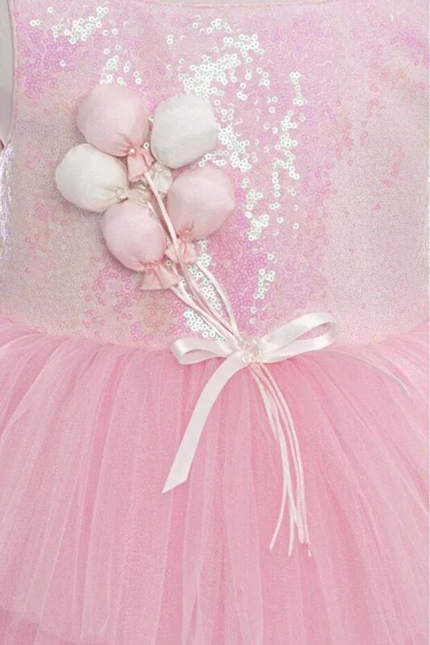 Детское платье для девочек из фатина с пайетками Balloon Bouquet Applique Pamina, Powder — фото 3