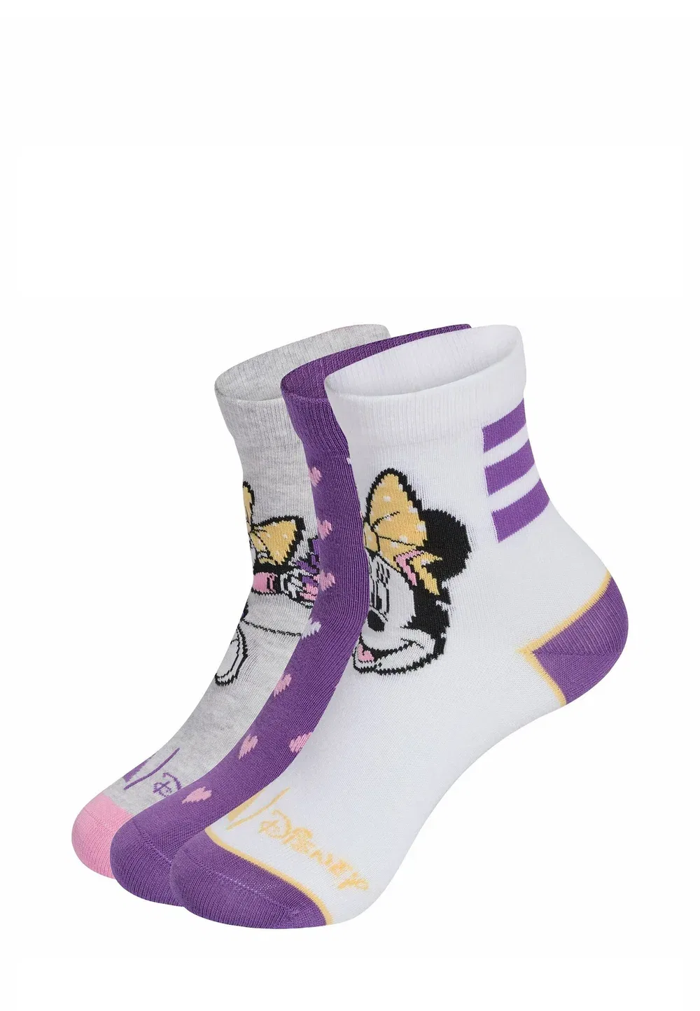 Набор из 3 носков с изображением Минни Маус от Disney Adidas Sportswear, White/Active Purple/Light Grey Heather