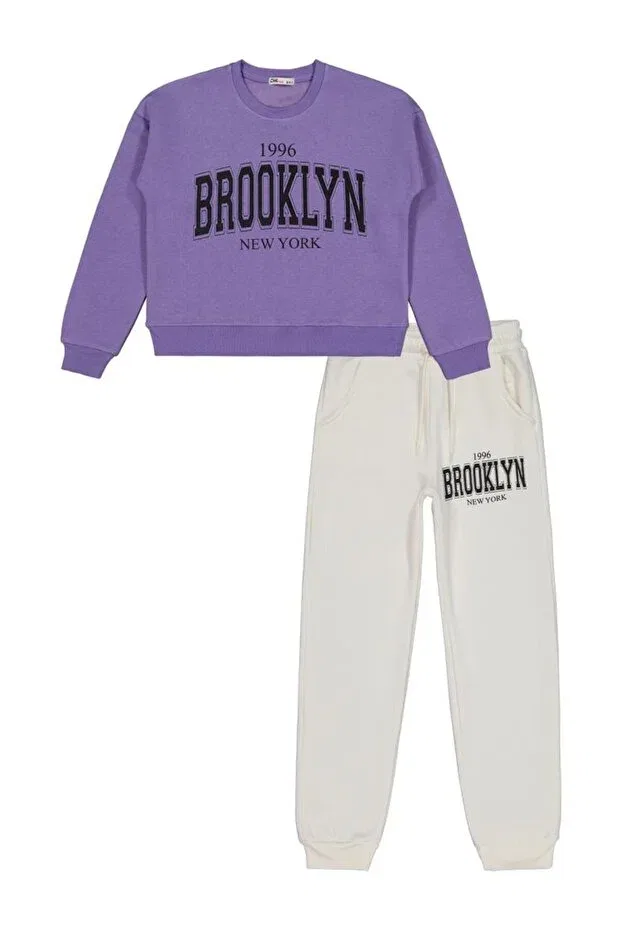 Детский комплект спортивного костюма для девочек с принтом Brooklyn Civil Girls, Purple — фото 2