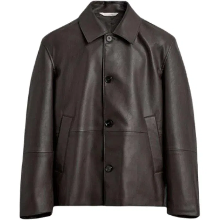 Мужское кожаное пальто с лацканами Brown ZARA, Brown