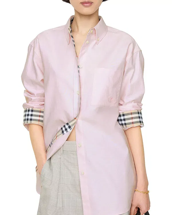Женская рубашка свободного кроя из хлопка Oxford Frosty Pink Burberry, Frosty Pink