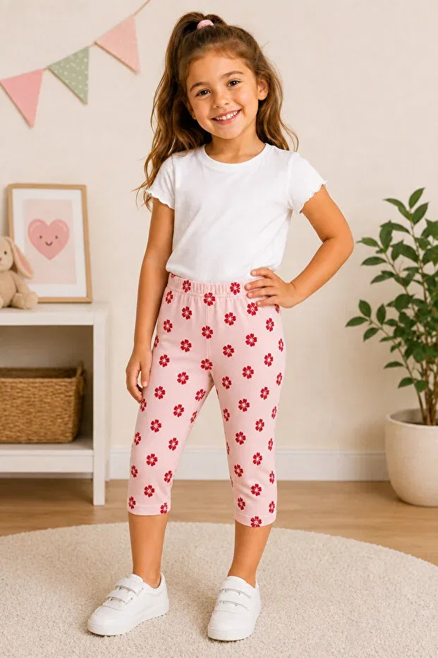 Детские леггинсы для девочек с принтом капри Incili Tekstil, Powder Flower Pattern