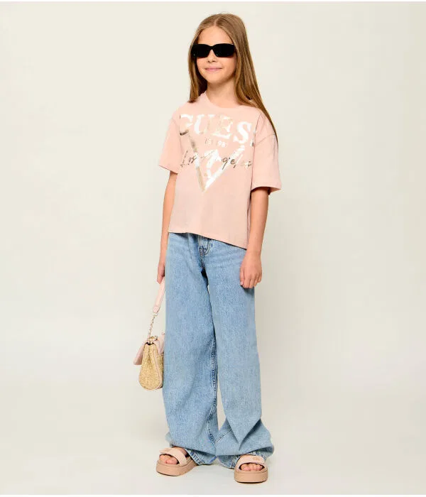 Детская футболка для девочек хлопковая Relaxed Fit T-Shirt Guess, Rosa — фото 2