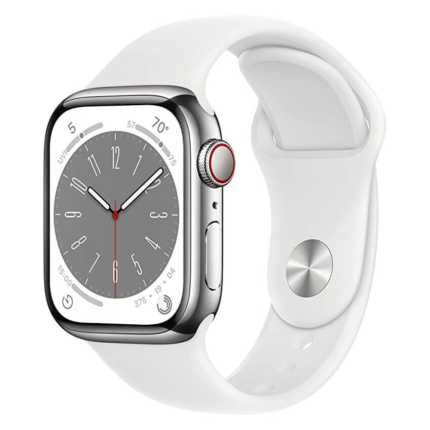 

Умные часы Apple Watch Series 8 (GPS + Cellular), 45 мм, Silver Stainless Steel Case/White Sport Band - S/M