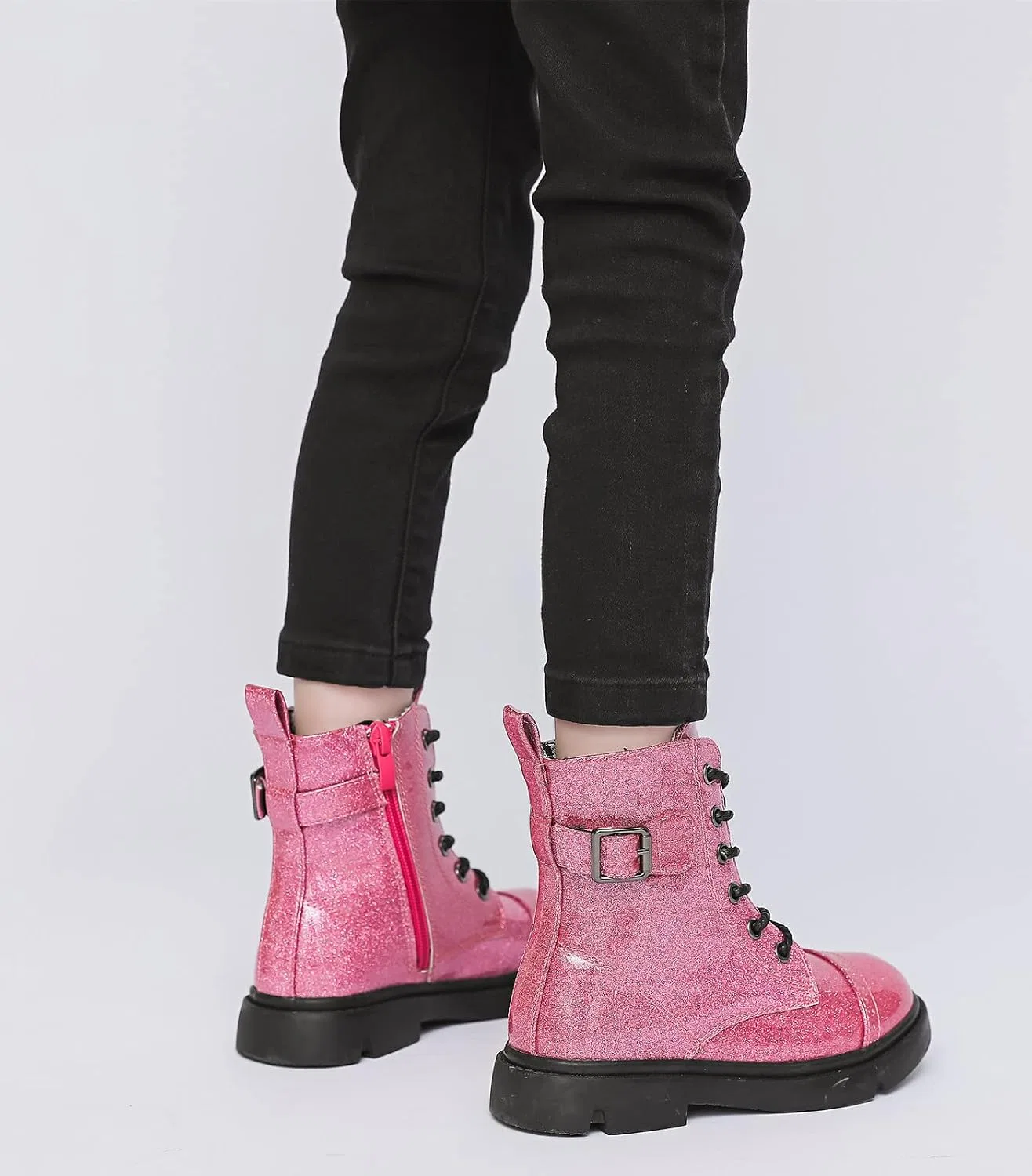 Детские ботинки с блестками на шнуровке и молнии kkdom, Glitter Hot Pink — фото 3