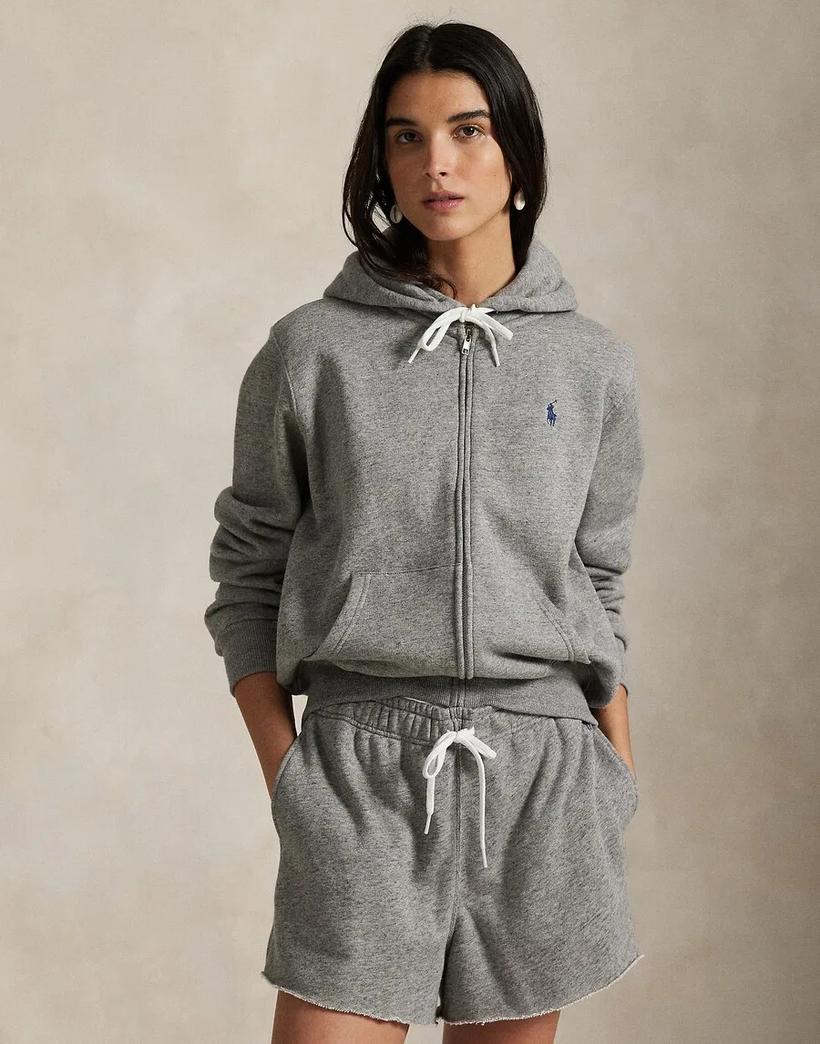 Худи на молнии Polo Ralph Lauren серого цвета — фото 2