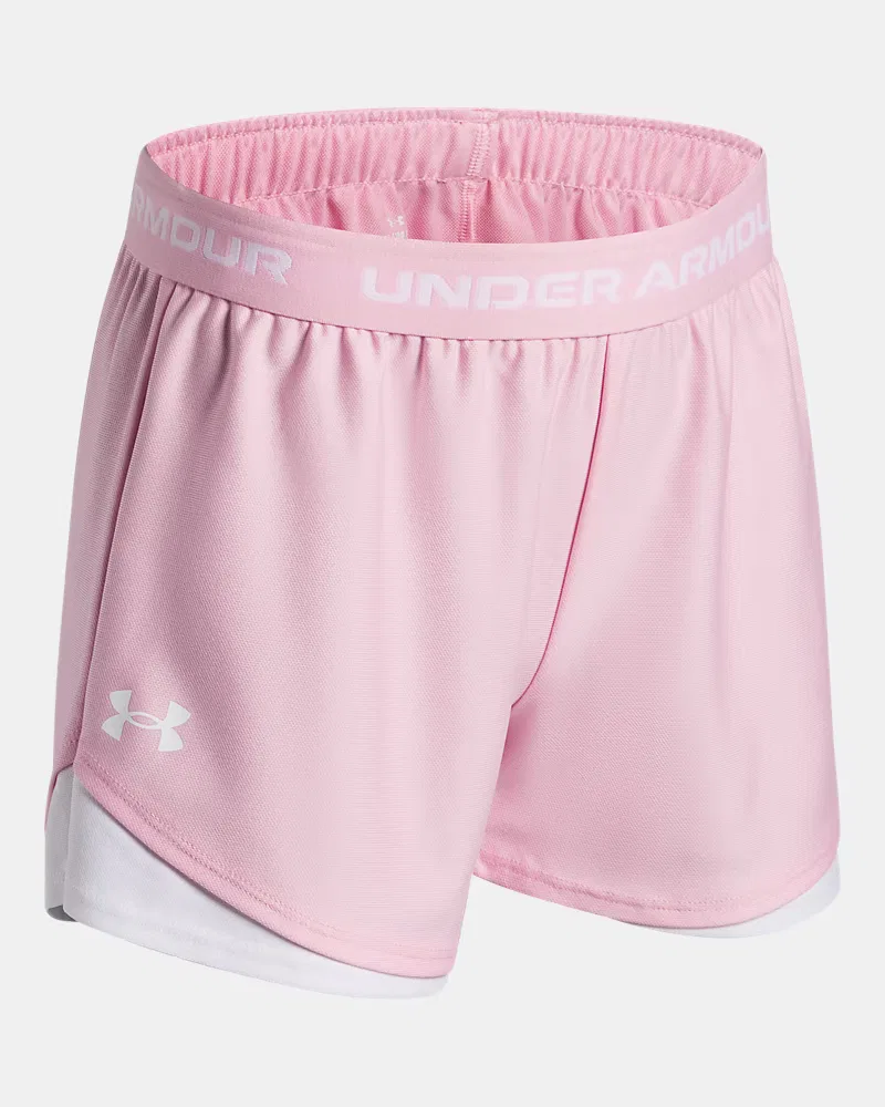 Детские шорты быстросохнущие из переработанного полиэстера UA Tech Play Up UnderArmour, Pink/White — фото 3