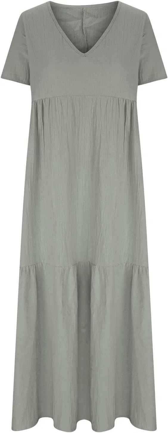 Женское свободное макси-платье с завышенной талией, Khaki — фото 4