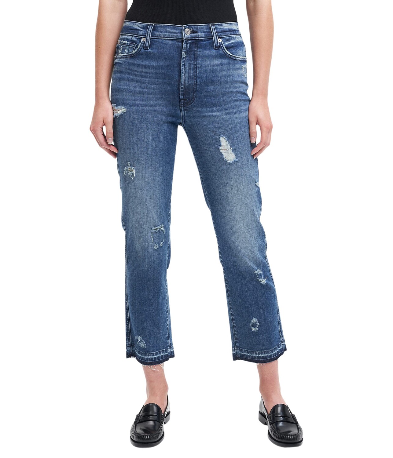 

Джинсы 7 For All Mankind, High-Waist Cropped Straight in Sfam Alfred/Destroy