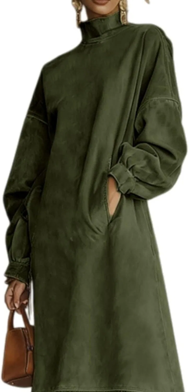 Женское мини-платье с бахромой из искусственной замши Turtleneck, Green — фото 3