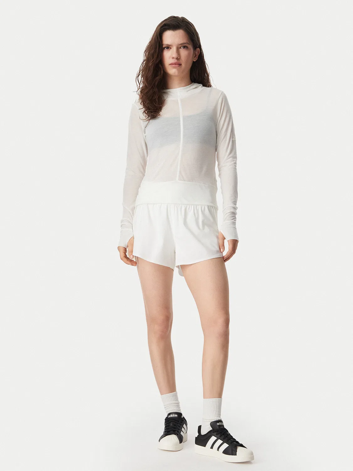 Женская толстовка приталенного кроя Soft Lux Sheer Hooded Adidas, кремовый — фото 2