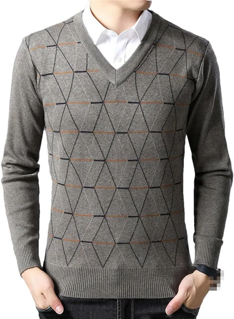 

Vogrtcc мужской свитер V-образный вырез Slim Fit вязаный теплый осенний