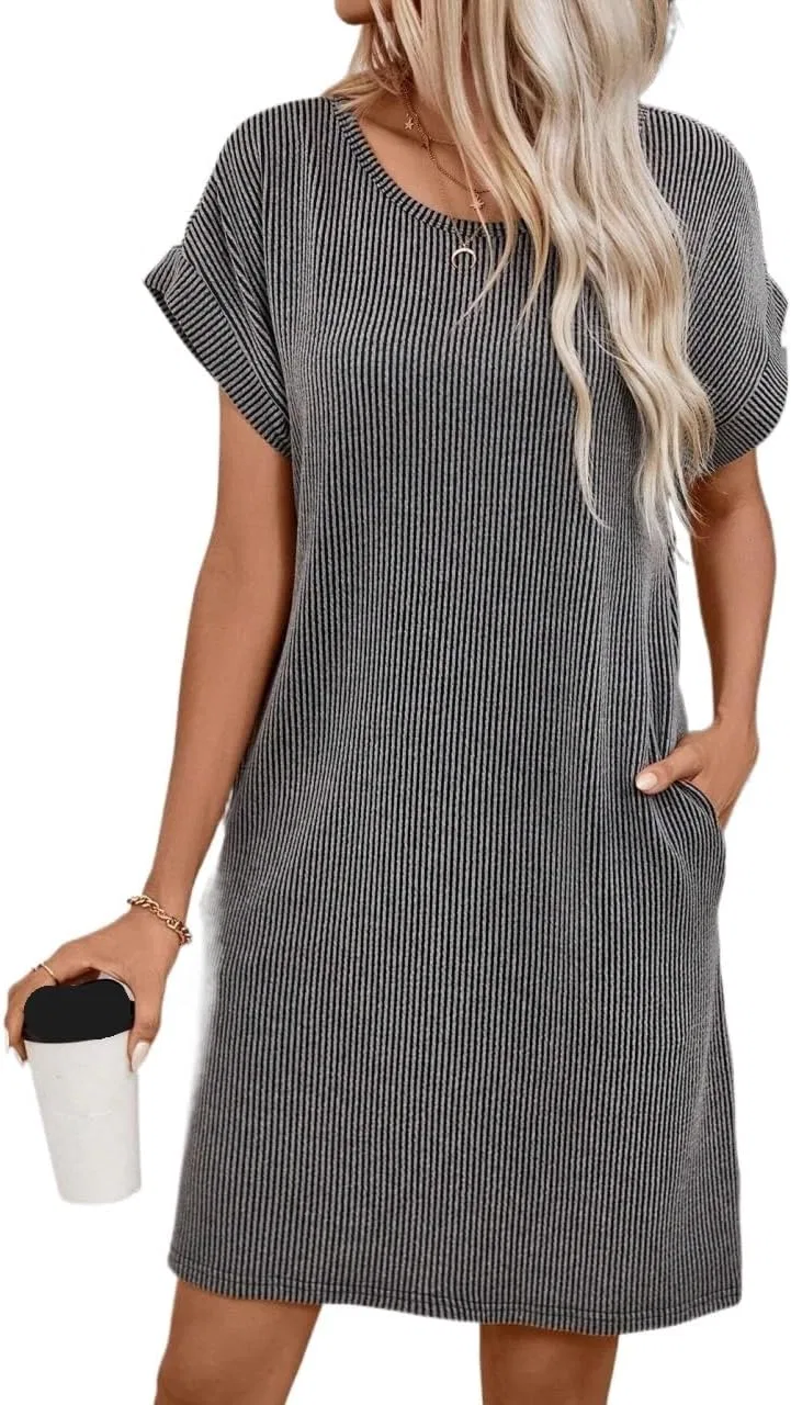 Женское платье с летучей мышью Rib Knit, Black