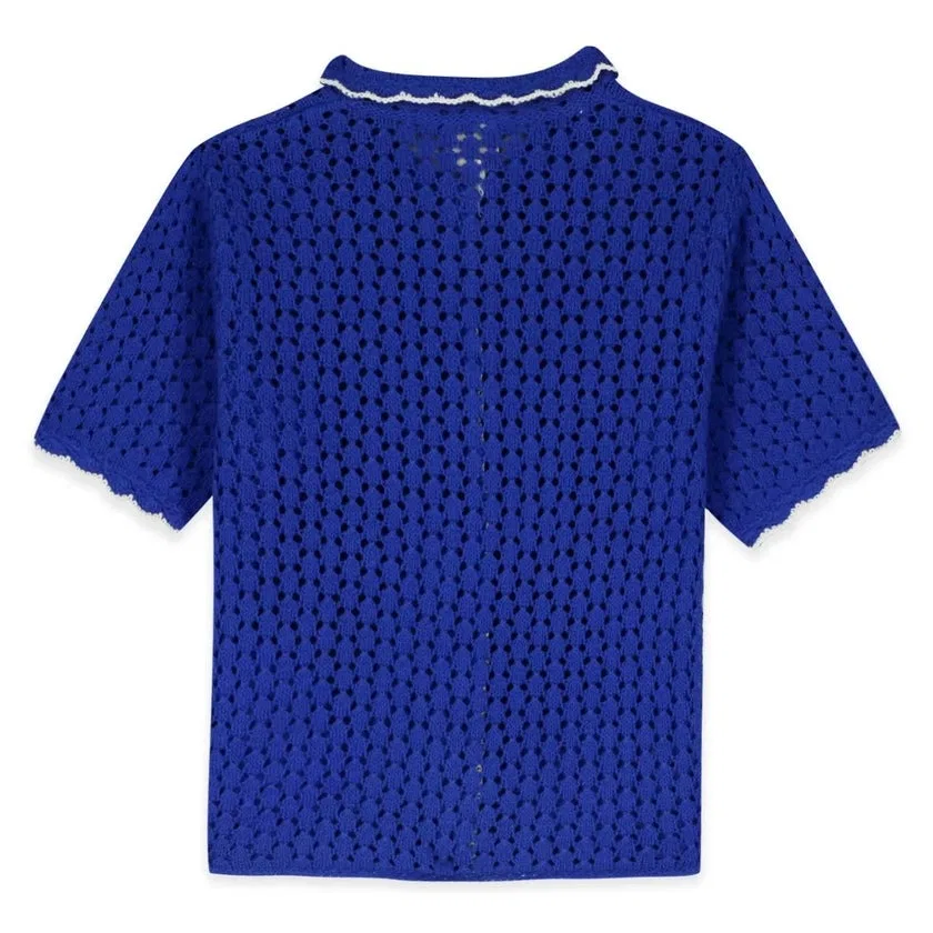 Кардиган детский вязаный крючком с коротким рукавом Lanza Bonton, Bleu Fou — фото 2