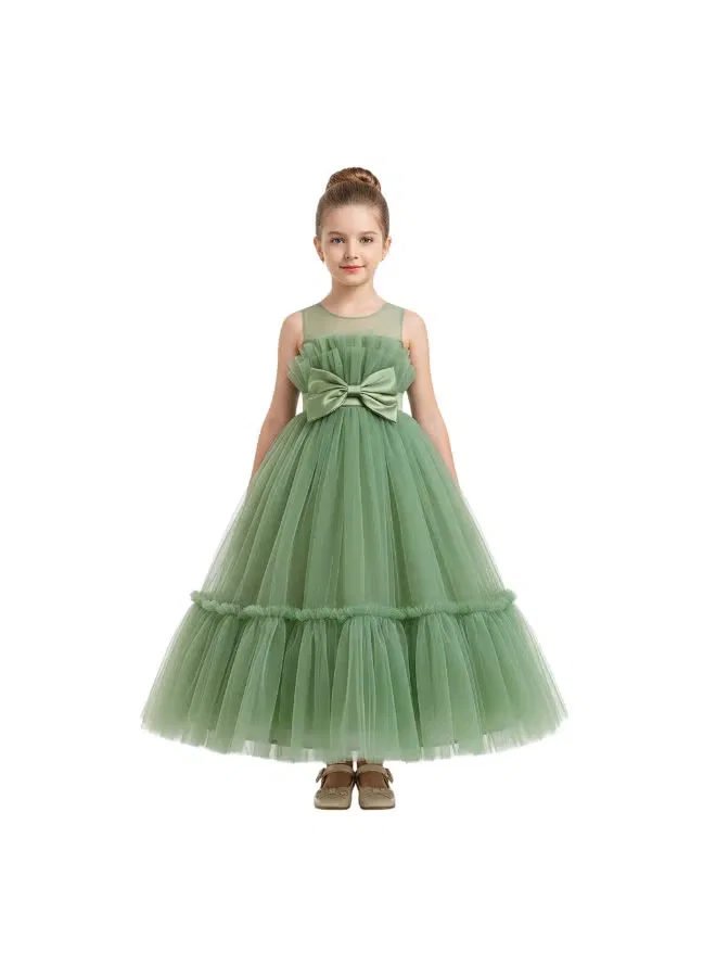 Платье без рукавов с бантом Tulle bow party dress D'Daniela, шалфейный — фото 2