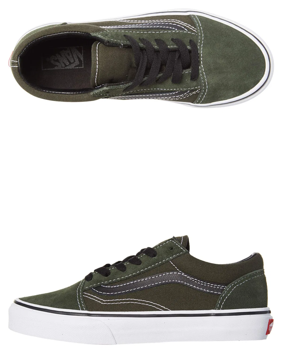 Детские кроссовки для мальчиков на шнуровке Old Skool Classic Suede/Canvas Vans, Army Green
