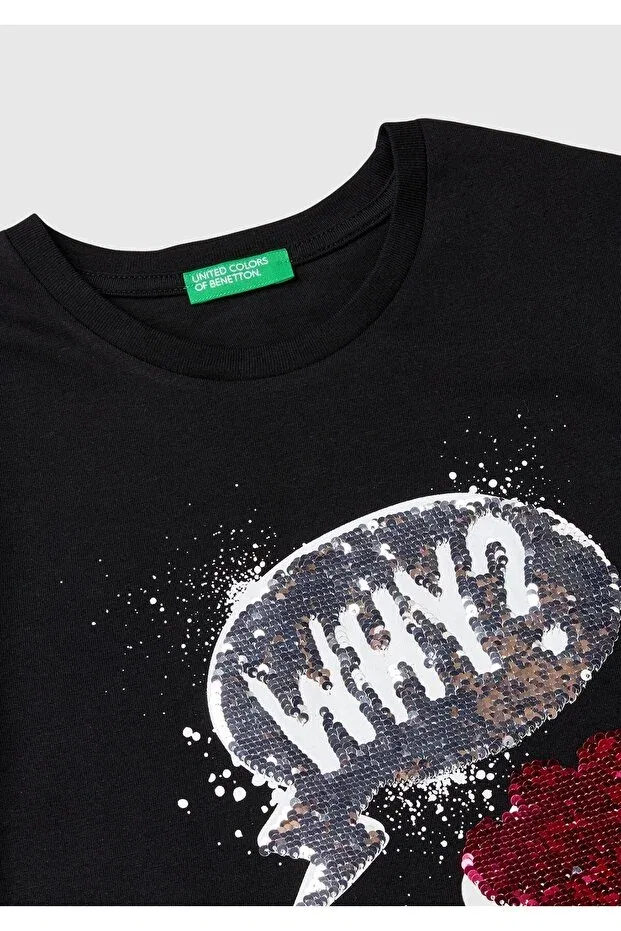 Детские свитшот для девочек с длинным рукавом Benetton, Black — фото 3