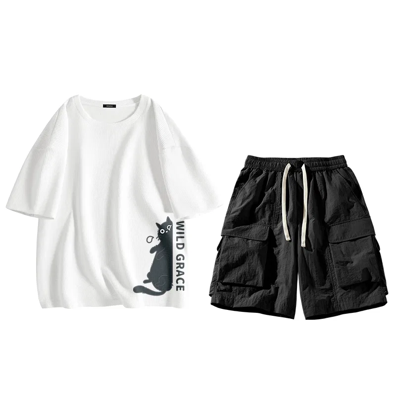 Детский спортивный комплект из 2 предметов MINISO, White (Black Cat Warm Tone Subscript) + Black