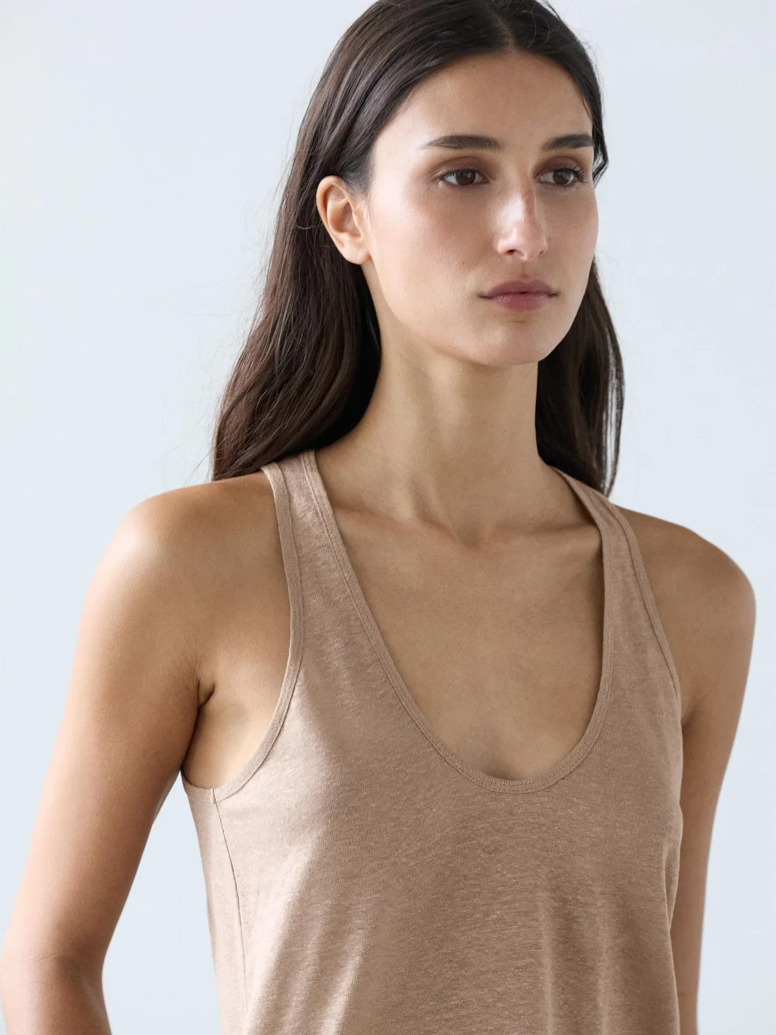 Топ на бретельках из 100% льна Massimo Dutti, Stone — фото 3