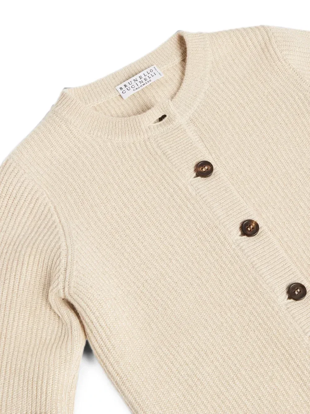 Кашемировый кардиган в рубчик Brunello Cucinelli Kids, бежевый — фото 3