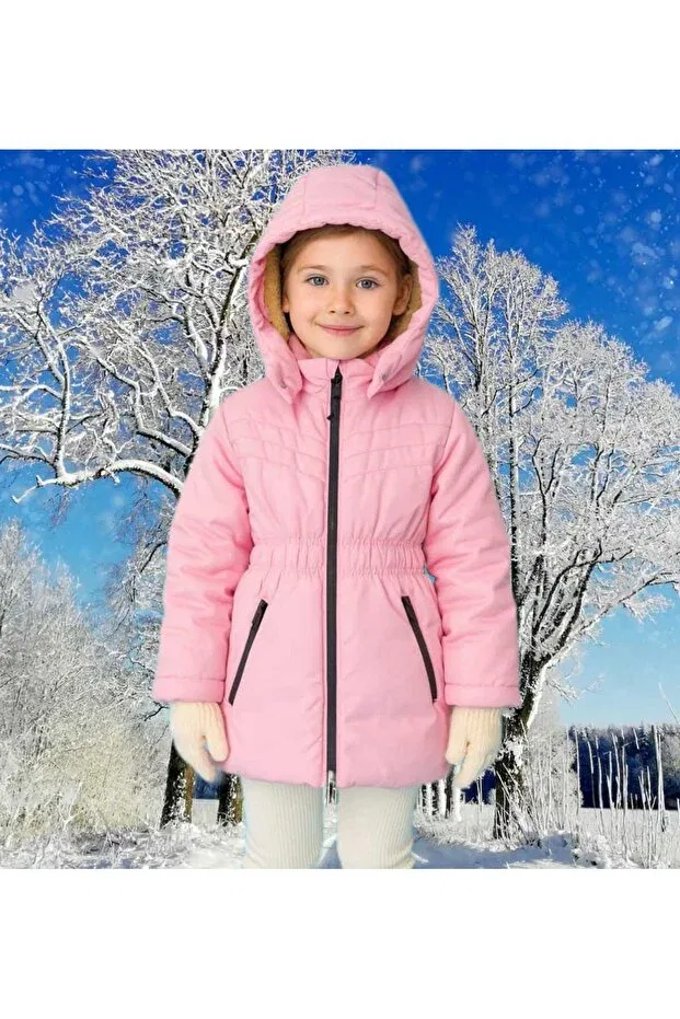 Детское пальто для девочек с капюшоном Arafım Butik, Pink