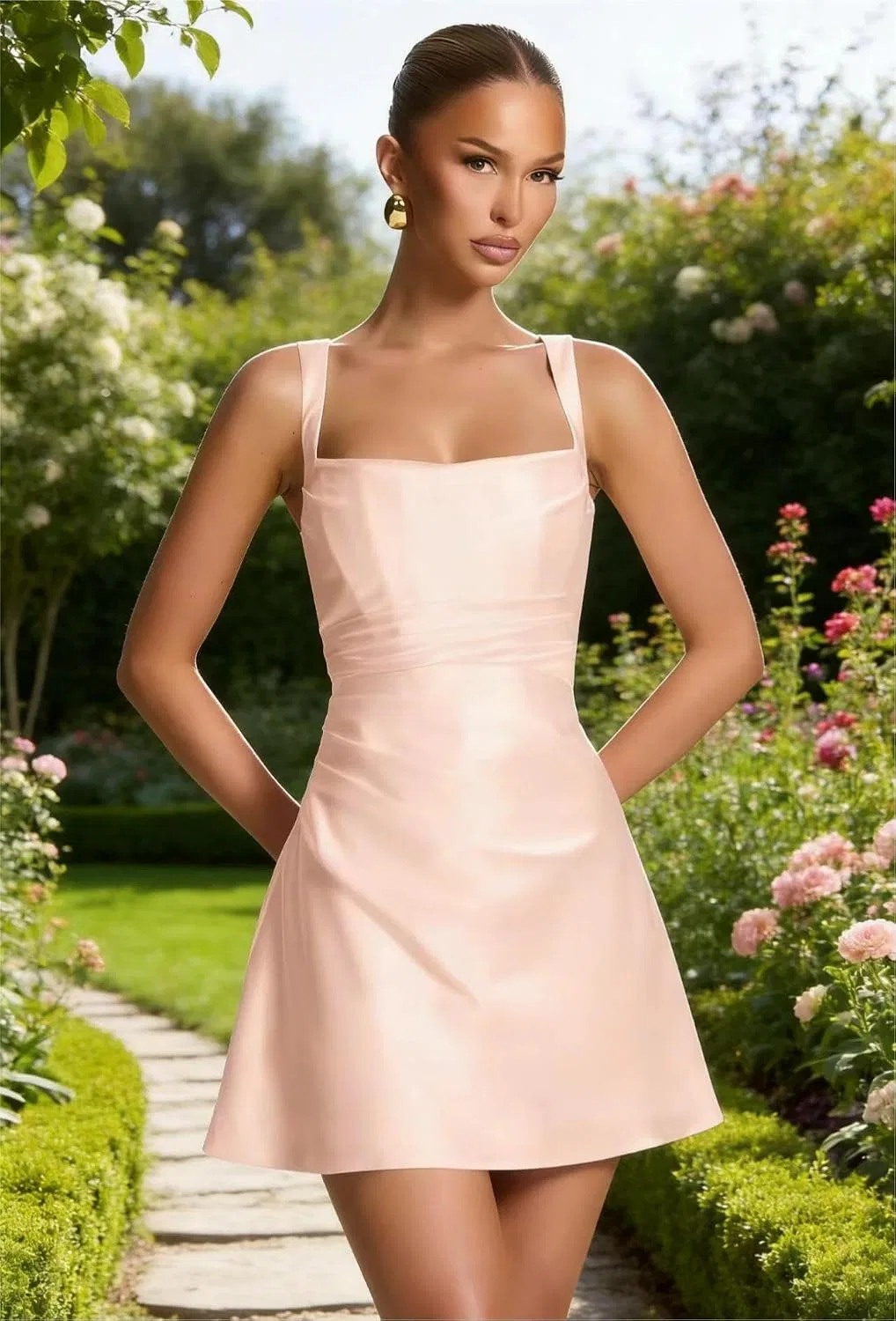 Женское коктейльное платье с плиссе на бретелях, Pearl Pink — фото 3