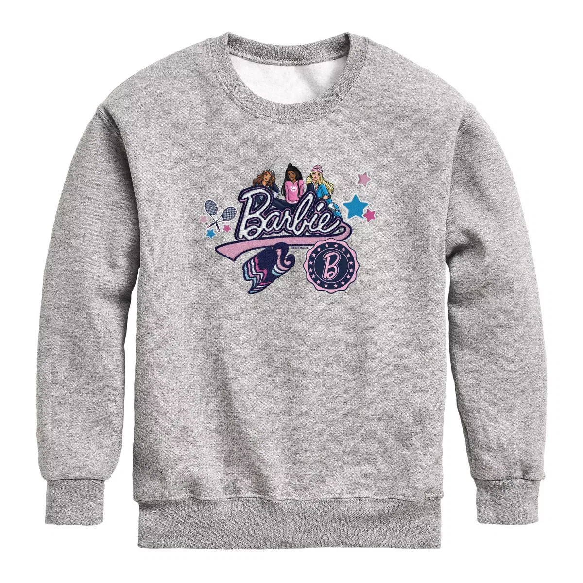 Детское флисовое поло с принтом Barbie Patches, Barbie, Athletic Heather
