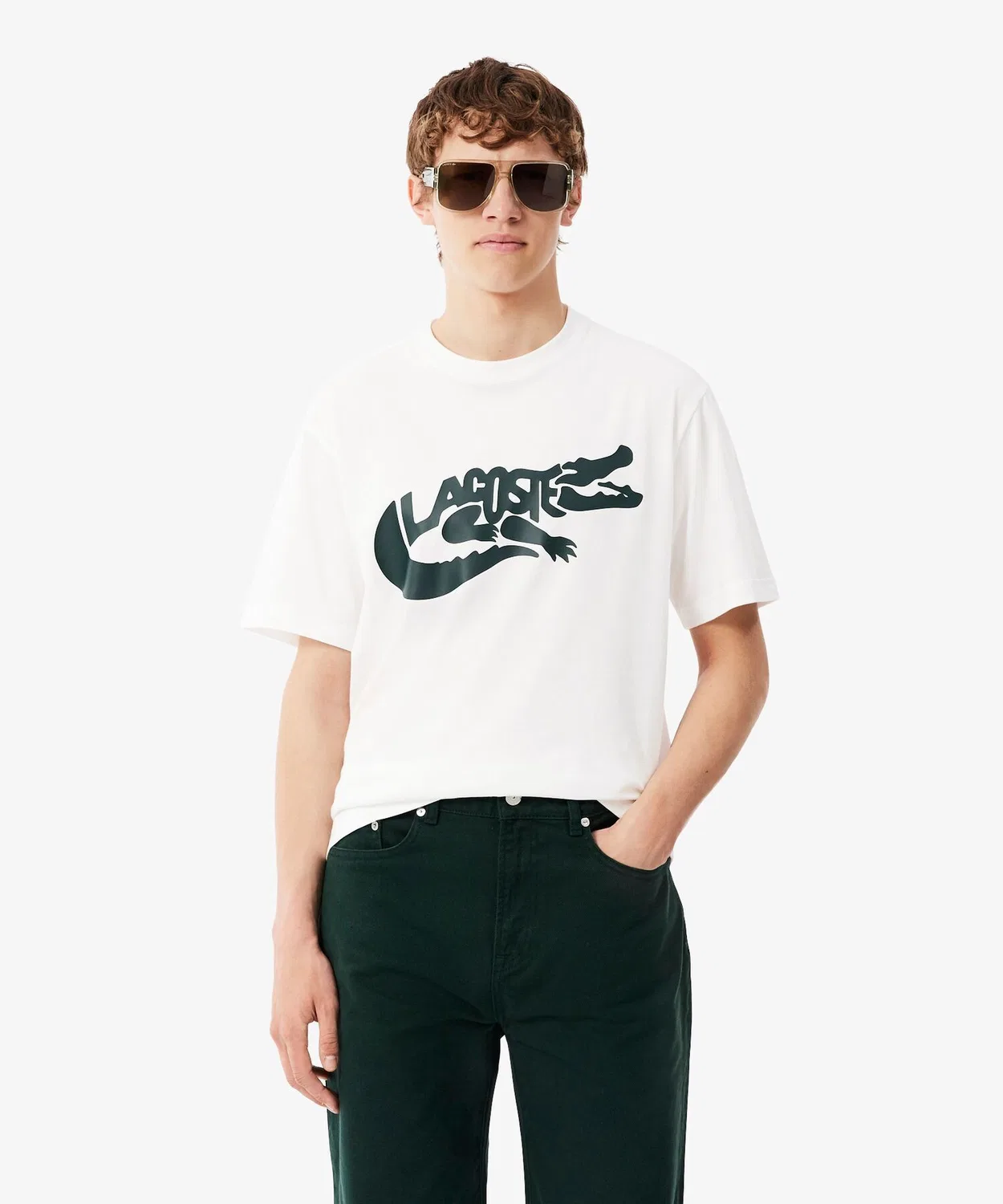 Мужская футболка с принтом Classic Fit LACOSTE, Белый — фото 3