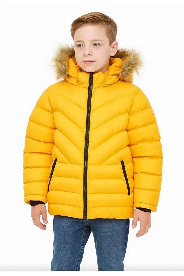 Детское пальто для мальчиков пуховое детachable hood zipper closure fiber filling inside fleece waterproof puffer jacket Xboss, Sarı