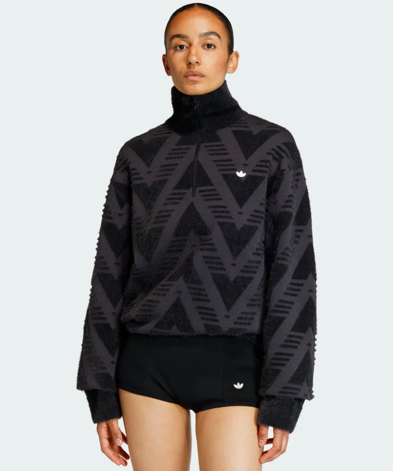 Женский свитшот оверсайз с полузастежкой-молнией Adidas Originals, Black — фото 3