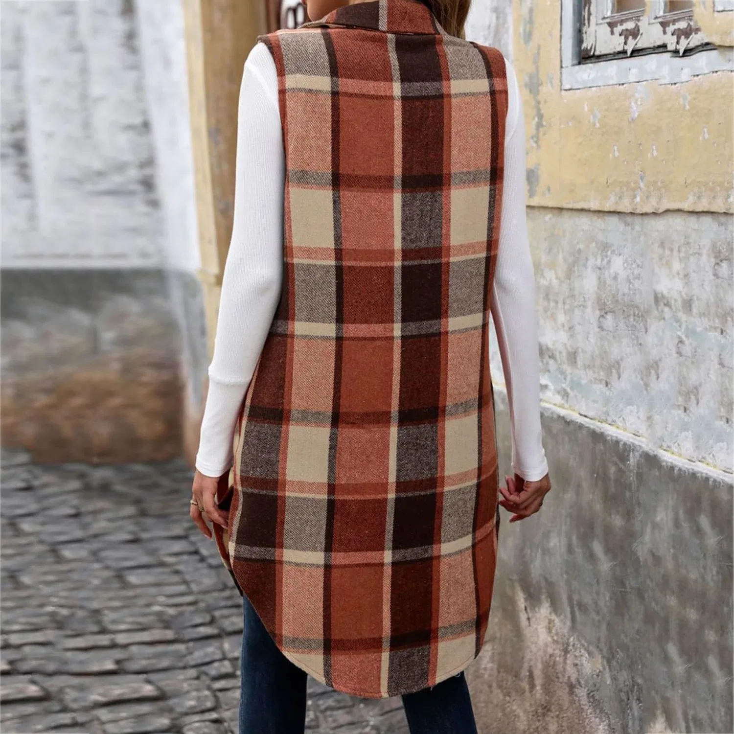 Женская безрукавка с принтом Flannel Vest for Women, Orange — фото 2