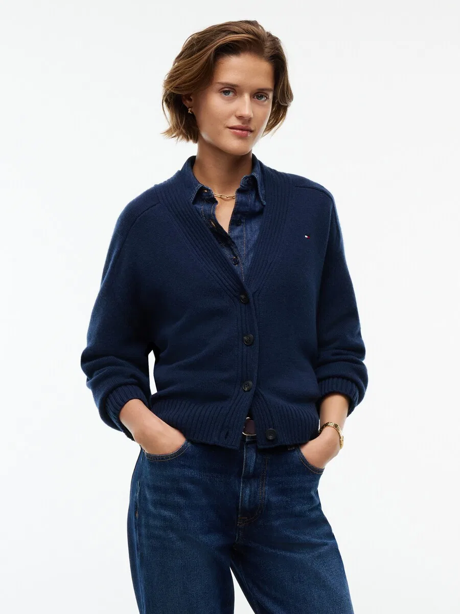 Вязаный кардиган TOMMY HILFIGER темно-синего цвета — фото 2
