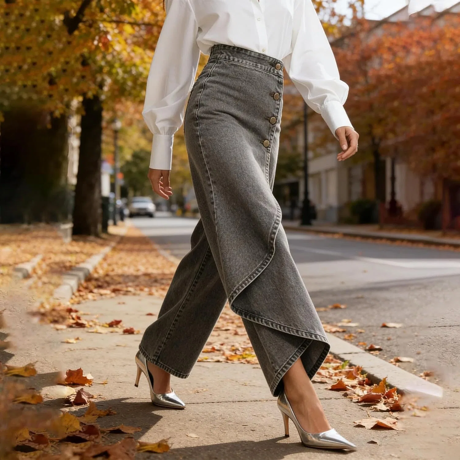 Активные брюки с воланами Wide Leg Jeans, серый — фото 2